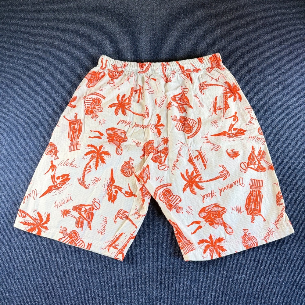 Ocean Pacific OP Mens Hawaiian Print Cotton Shorts Orange Cream Large Waikiki - Picture 7 of 7